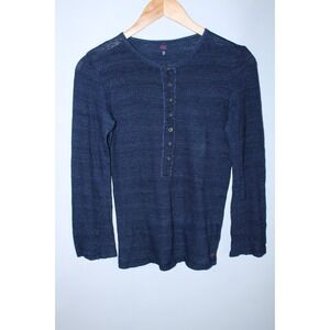 45RPM Women's Size 2 Indigo Blue Henley Neck Long Sleeve T-Shirt